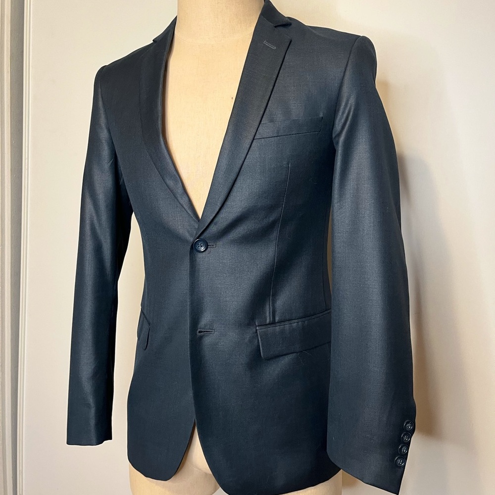 Shiny Navy Blue "Sharkskin" suit by Fabio Fabrini